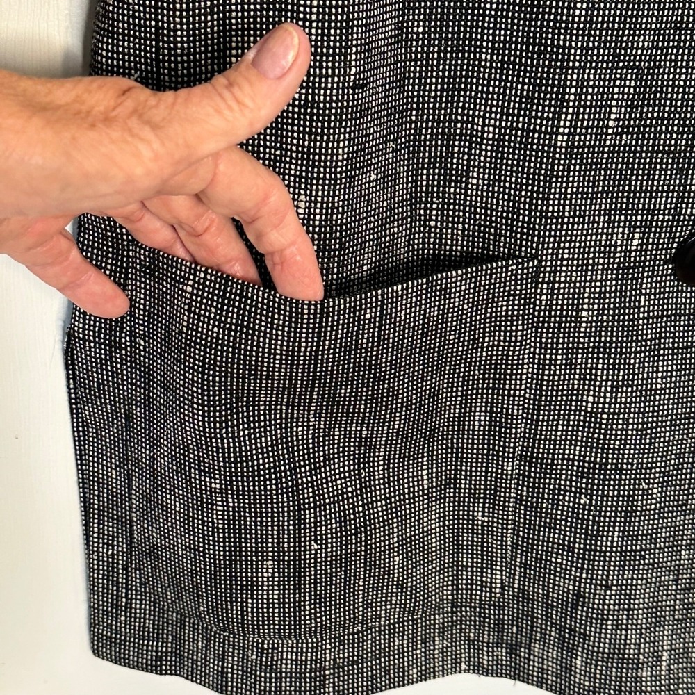Vintage Silk Blazer Woven Tweed Jacket Black White Boxy Patch Pockets Size 6 - Picture 4 of 12